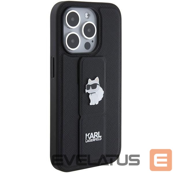 Back panel cover Karl Lagerfeld Karl Lagerfeld Gripstand Saffiano Choupette Pins case for iPhone 15 Pro Max - black