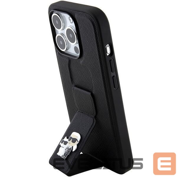 Back panel cover Karl Lagerfeld Karl Lagerfeld Gripstand Saffiano Karl&Choupette Pins case for iPhone 15 Pro Max - black