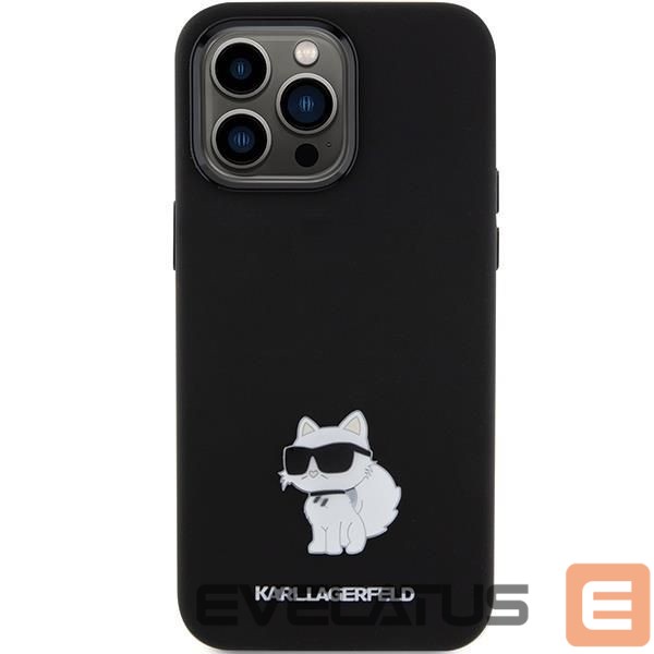 Back panel cover Karl Lagerfeld Karl Lagerfeld Silicone Choupette Metal Pin case for iPhone 15 Pro Max - black