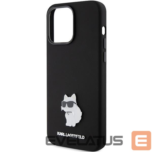 Back panel cover Karl Lagerfeld Karl Lagerfeld Silicone Choupette Metal Pin case for iPhone 15 Pro Max - black