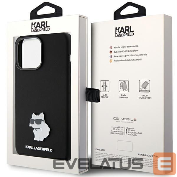 Back panel cover Karl Lagerfeld Karl Lagerfeld Silicone Choupette Metal Pin case for iPhone 15 Pro Max - black