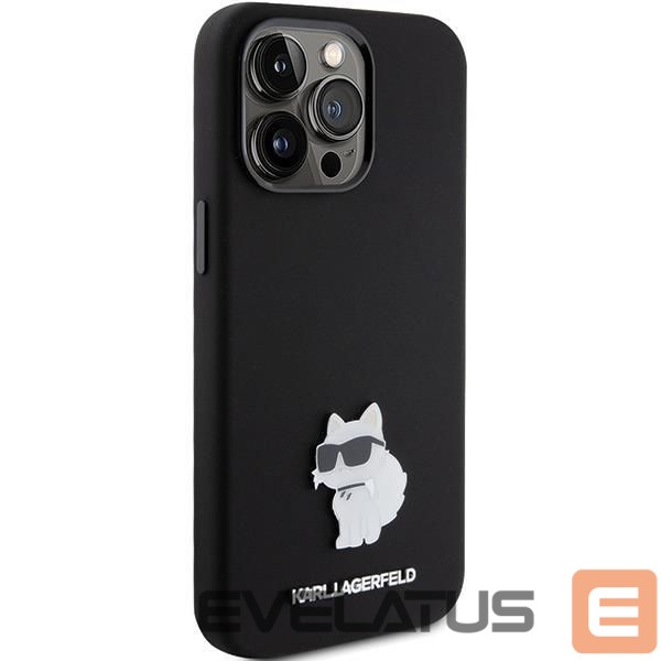 Back panel cover Karl Lagerfeld Karl Lagerfeld Silicone Choupette Metal Pin case for iPhone 15 Pro Max - black
