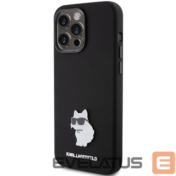 Back panel cover Karl Lagerfeld Karl Lagerfeld Silicone Choupette Metal Pin case for iPhone 15 Pro Max - black