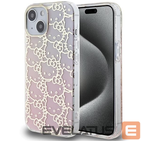 Back panel cover Hello Kitty Hello Kitty IML Gradient Electrop Crowded Kitty Head case for iPhone 15 - pink