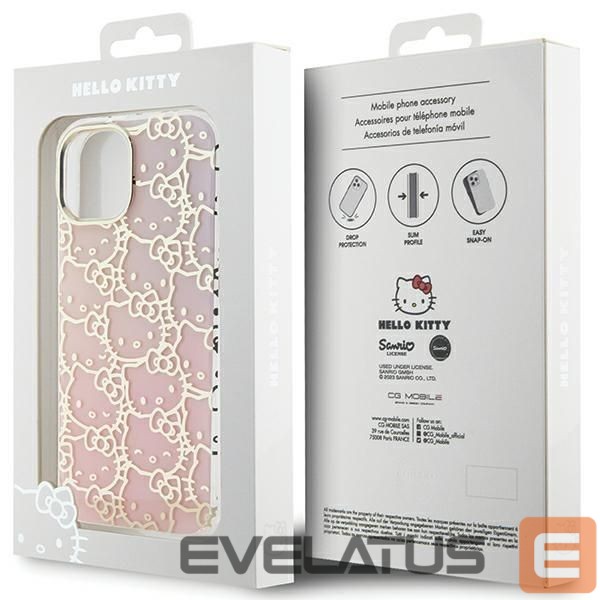 Back panel cover Hello Kitty Hello Kitty IML Gradient Electrop Crowded Kitty Head case for iPhone 15 - pink