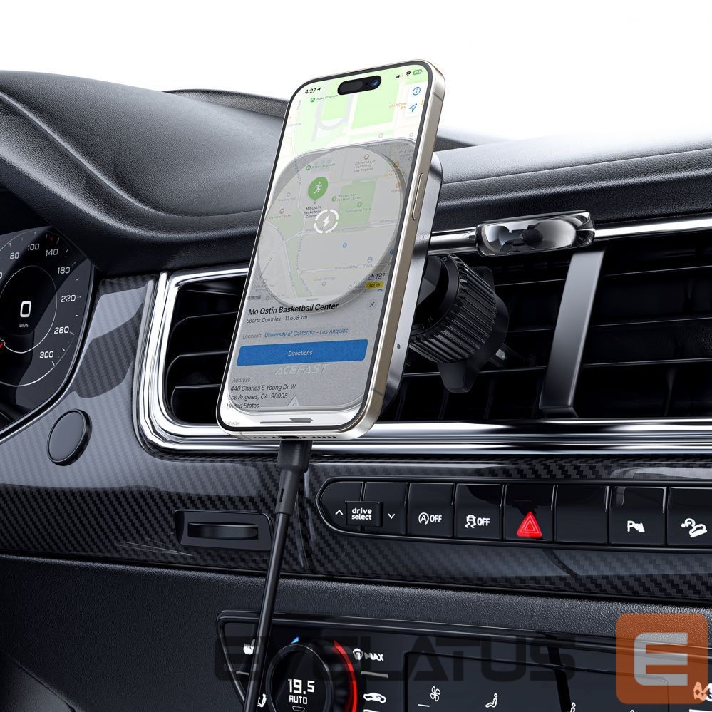Adapter Acefast Acefast D18 car holder with MagSafe / Qi inductive charger + USB-A USB-C cable - black
