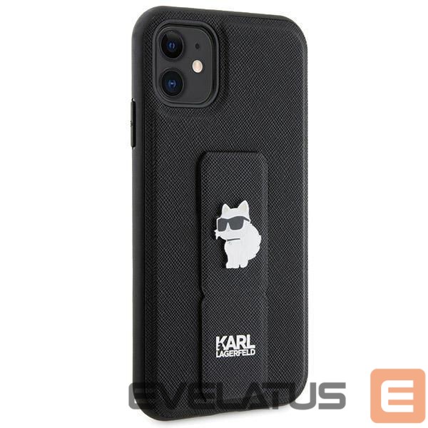 Back panel cover Karl Lagerfeld Karl Lagerfeld Gripstand Saffiano Choupette Pins Case for iPhone 11 / Xr - Black