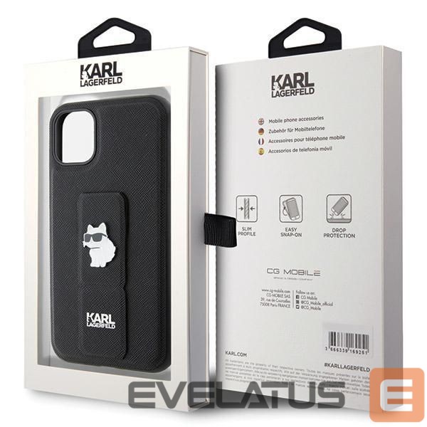 Back panel cover Karl Lagerfeld Karl Lagerfeld Gripstand Saffiano Choupette Pins Case for iPhone 11 / Xr - Black