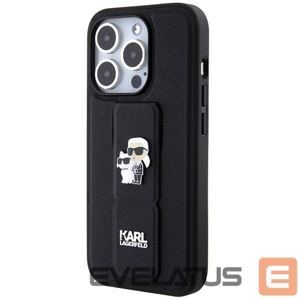 Back panel cover Karl Lagerfeld Karl Lagerfeld Gripstand Saffiano Karl&Choupette Pins case for iPhone 13 Pro / 13 - black