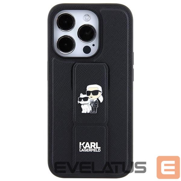 Back panel cover Karl Lagerfeld Karl Lagerfeld Gripstand Saffiano Karl&Choupette Pins case for iPhone 13 Pro / 13 - black