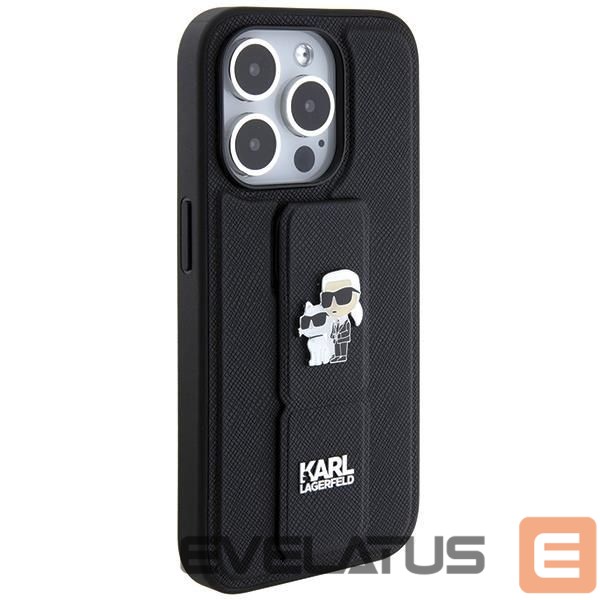 Back panel cover Karl Lagerfeld Karl Lagerfeld Gripstand Saffiano Karl&Choupette Pins case for iPhone 13 Pro / 13 - black