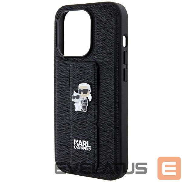 Back panel cover Karl Lagerfeld Karl Lagerfeld Gripstand Saffiano Karl&Choupette Pins case for iPhone 13 Pro / 13 - black
