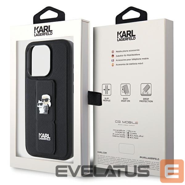 Back panel cover Karl Lagerfeld Karl Lagerfeld Gripstand Saffiano Karl&Choupette Pins case for iPhone 13 Pro / 13 - black