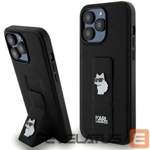 Back panel cover Karl Lagerfeld  Karl Lagerfeld Gripstand Saffiano Choupette Pins case for iPhone 13 Pro Max - black 