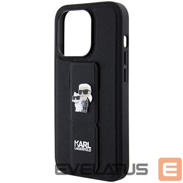 Back panel cover Karl Lagerfeld Karl Lagerfeld Gripstand Saffiano Karl&Choupette Pins case for iPhone 14 Pro - black