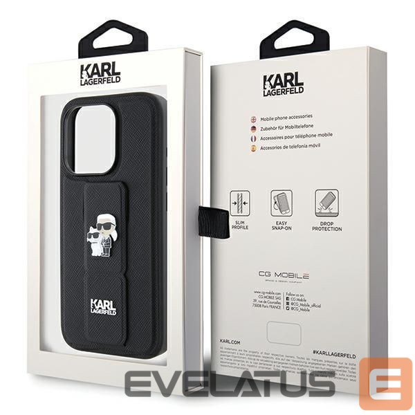 Back panel cover Karl Lagerfeld Karl Lagerfeld Gripstand Saffiano Karl&Choupette Pins case for iPhone 14 Pro - black