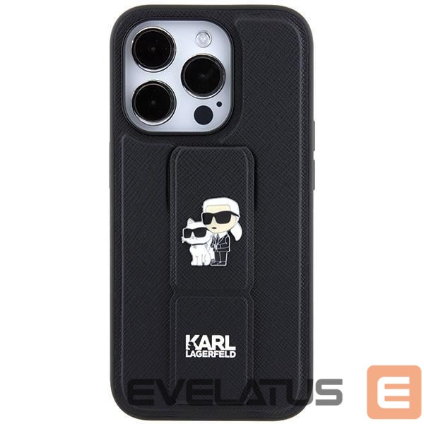 Back panel cover Karl Lagerfeld Karl Lagerfeld Gripstand Saffiano Karl&Choupette Pins case for iPhone 14 Pro - black