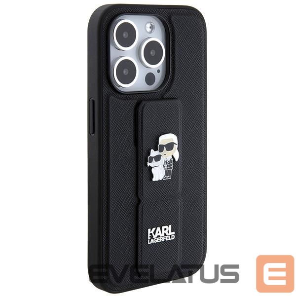 Back panel cover Karl Lagerfeld Karl Lagerfeld Gripstand Saffiano Karl&Choupette Pins case for iPhone 14 Pro - black