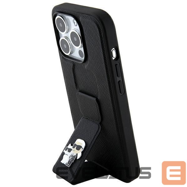 Back panel cover Karl Lagerfeld Karl Lagerfeld Gripstand Saffiano Karl&Choupette Pins case for iPhone 14 Pro - black