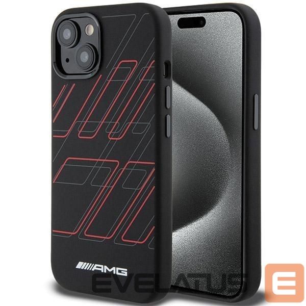 Back panel cover Mercedes-Benz AMG Silicone Large Rhombuses Pattern MagSafe Case for iPhone 15 Plus / 14 Plus - Black