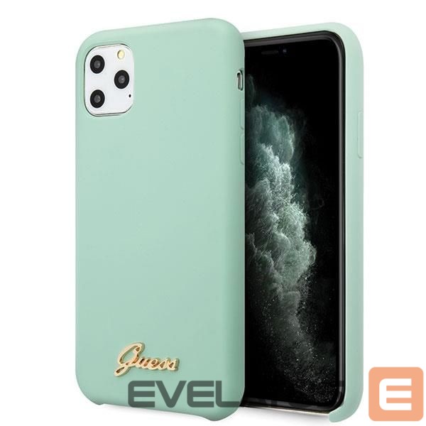 Back panel cover Guess Guess GUHCN65LSLMGG iPhone 11 Pro Max green/green hard case Silicone Vintage Gold Logo