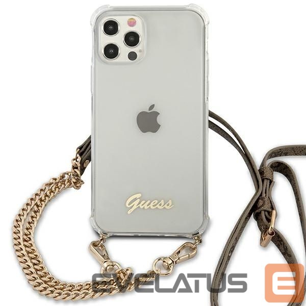Back panel cover Guess Guess GUHCP12MKC4GSGO iPhone 12/12 Pro 6.1" Transparent hard case 4G Gold Chain