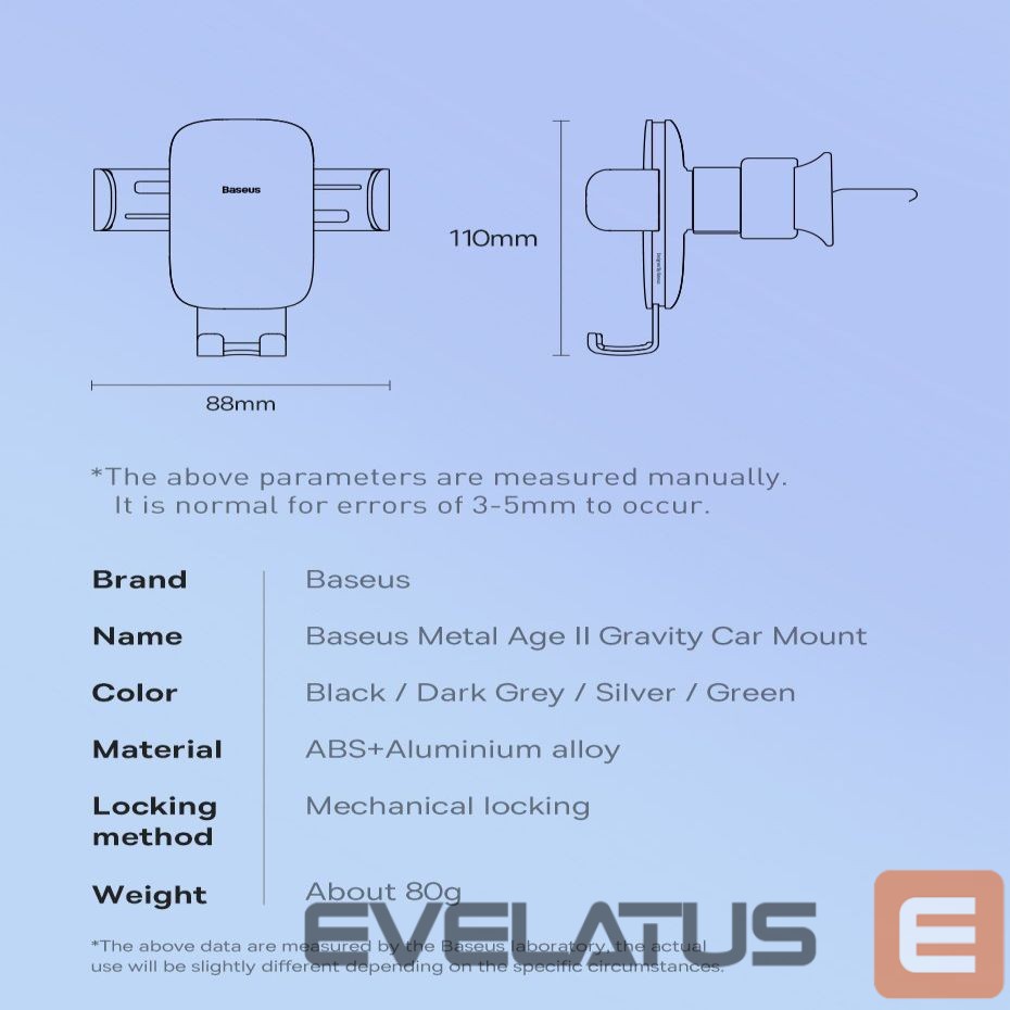 Auto holder Baseus Baseus Metal Age II gravitational car phone holder for ventilation grille dark gray (SUJS000013)