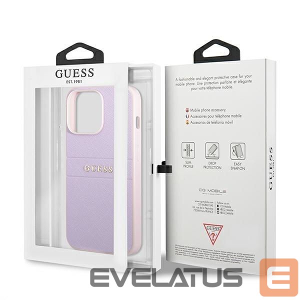 Back panel cover Guess Guess GUHCP13LPSASBPU iPhone 13 Pro / 13 6.1" purple/purple Saffiano Hot Stamp & Metal Logo