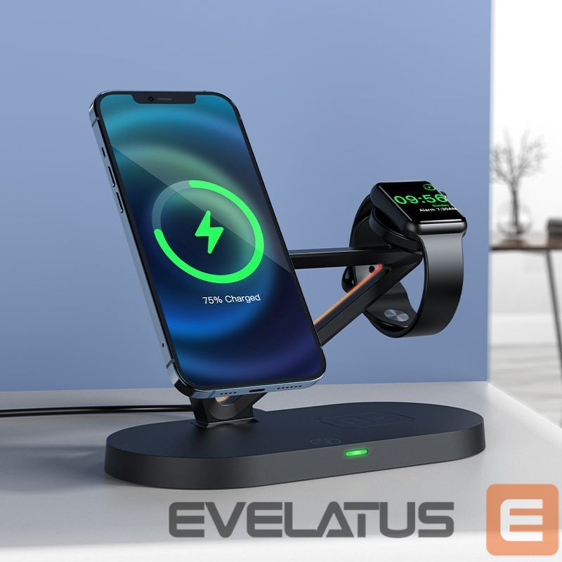 Wireless charger Acefast Acefast 15W Qi Wireless Charger for iPhone (with MagSafe), Apple Watch and Apple AirPods Stand Holder Magnetic Holder Black (E9 black) Black