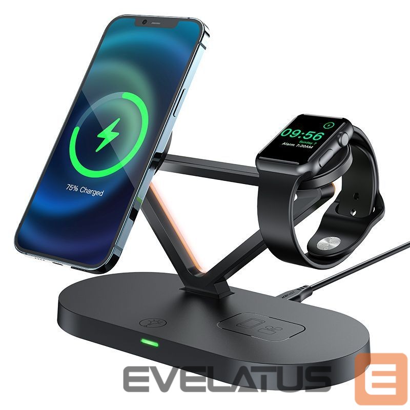 Wireless charger Acefast Acefast 15W Qi Wireless Charger for iPhone (with MagSafe), Apple Watch and Apple AirPods Stand Holder Magnetic Holder Black (E9 black) Black