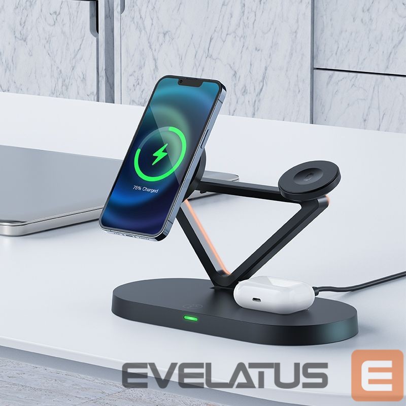 Wireless charger Acefast Acefast 15W Qi Wireless Charger for iPhone (with MagSafe), Apple Watch and Apple AirPods Stand Holder Magnetic Holder Black (E9 black) Black