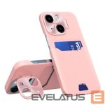 Back panel cover Hurtel  Leather Stand Case for iPhone 14 Plus Card Wallet Cover with Stand Pink 