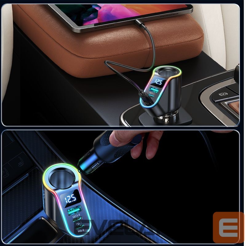 Adapter Joyroom Joyroom Fast Car Charger 4in1 USB-A QC3.0 / 2xUSB-C PD 150W Black (JR-CL21)