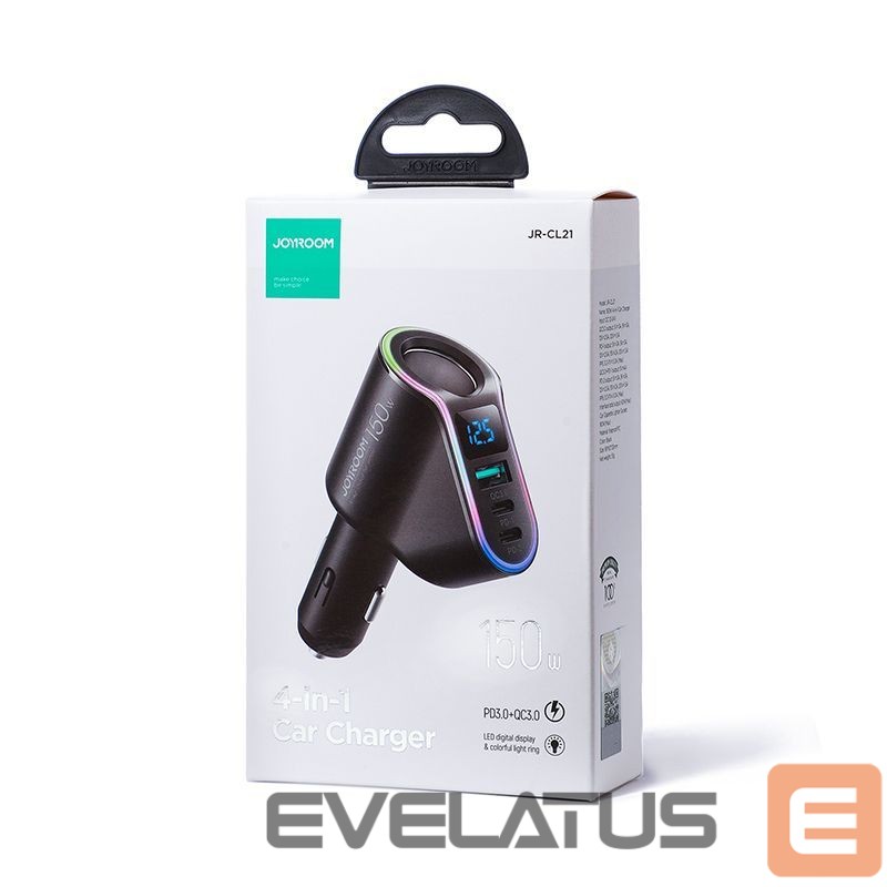 Adapter Joyroom Joyroom Fast Car Charger 4in1 USB-A QC3.0 / 2xUSB-C PD 150W Black (JR-CL21)