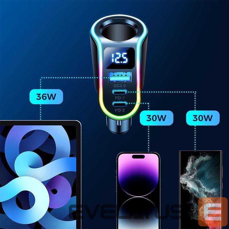 Adapter Joyroom Joyroom Fast Car Charger 4in1 USB-A QC3.0 / 2xUSB-C PD 150W Black (JR-CL21)