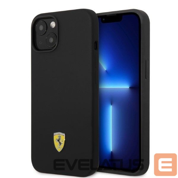 Back panel cover Ferrari Ferrari FEHMSIP14SBK iPhone 14 6.1" black/black hardcase Silicone Metal Logo Magsafe