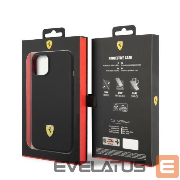 Back panel cover Ferrari Ferrari FEHMSIP14SBK iPhone 14 6.1" black/black hardcase Silicone Metal Logo Magsafe