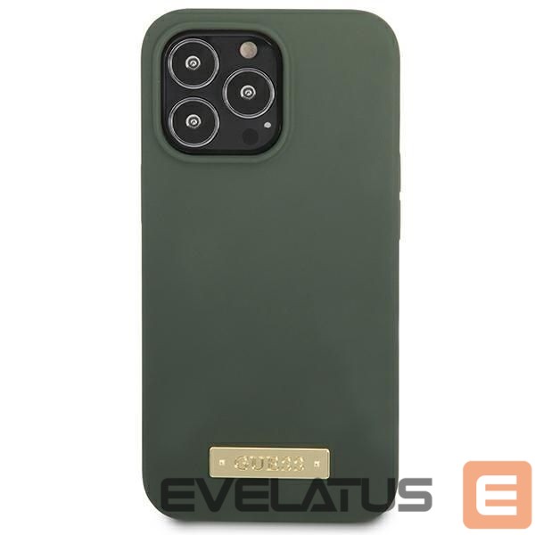Back panel cover Guess Guess Silicone Logo Plate MagSafe case for iPhone 13 Pro / iPhone 13 - green