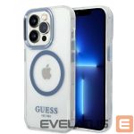 Back panel cover Guess  Guess Metal Outline MagSafe case for iPhone 14 Pro - blue 
