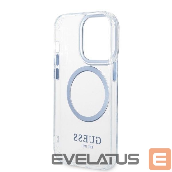 Back panel cover Guess Guess Metal Outline MagSafe case for iPhone 14 Pro - blue