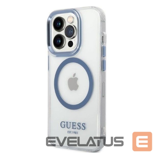 Back panel cover Guess Guess Metal Outline MagSafe case for iPhone 14 Pro - blue