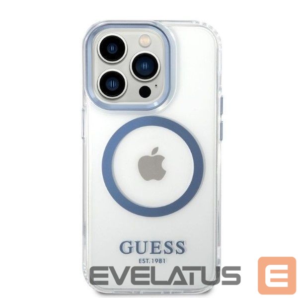 Back panel cover Guess Guess Metal Outline MagSafe case for iPhone 14 Pro - blue