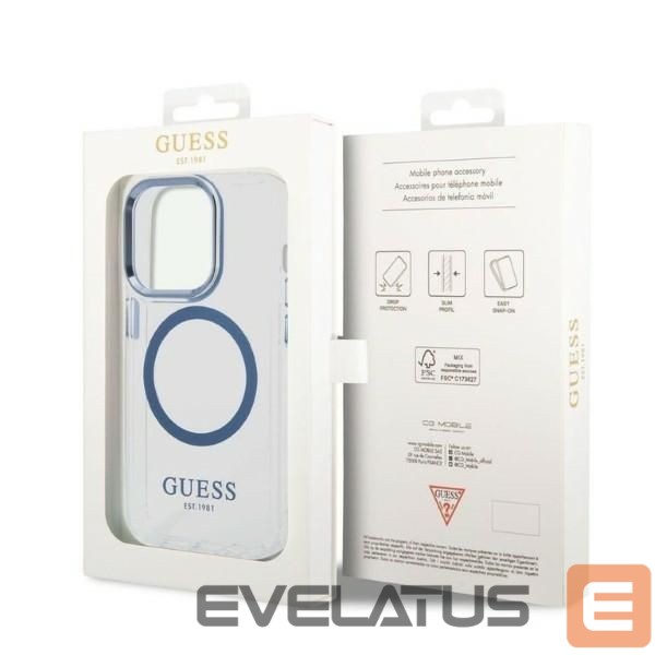 Back panel cover Guess Guess Metal Outline MagSafe case for iPhone 14 Pro - blue