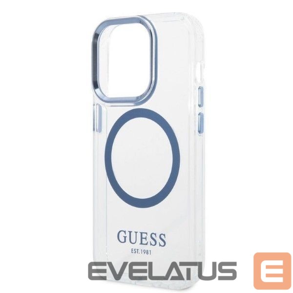 Back panel cover Guess Guess Metal Outline MagSafe case for iPhone 14 Pro - blue