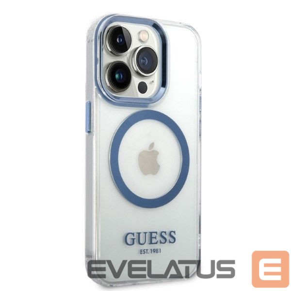 Back panel cover Guess Guess Metal Outline MagSafe case for iPhone 14 Pro - blue