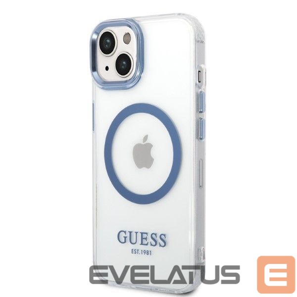 Back panel cover Guess Guess Metal Outline MagSafe case for iPhone 14 Plus - blue