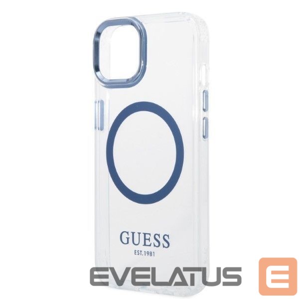 Back panel cover Guess Guess Metal Outline MagSafe case for iPhone 14 Plus - blue