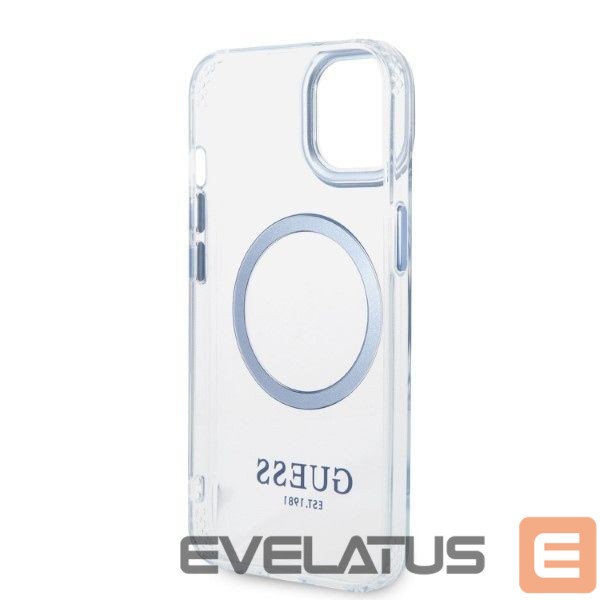 Back panel cover Guess Guess Metal Outline MagSafe case for iPhone 14 Plus - blue
