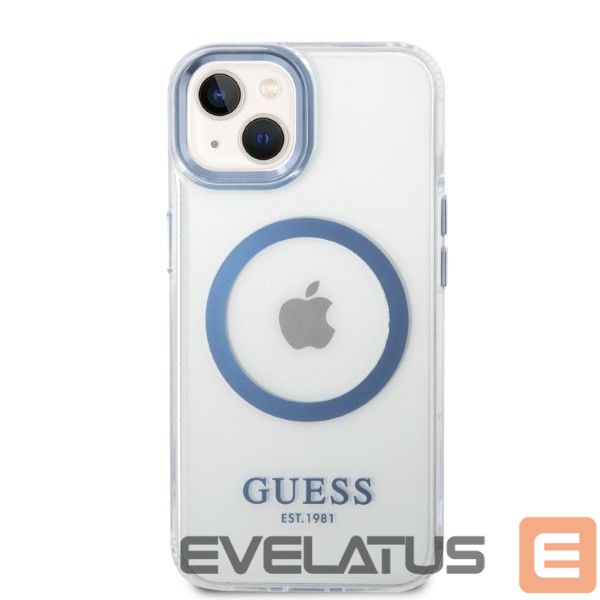 Back panel cover Guess Guess Metal Outline MagSafe case for iPhone 14 Plus - blue