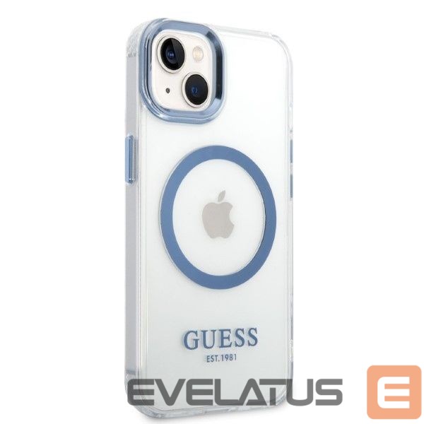 Back panel cover Guess Guess Metal Outline MagSafe case for iPhone 14 Plus - blue